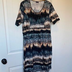 Black Teal and Cream Midi Dress